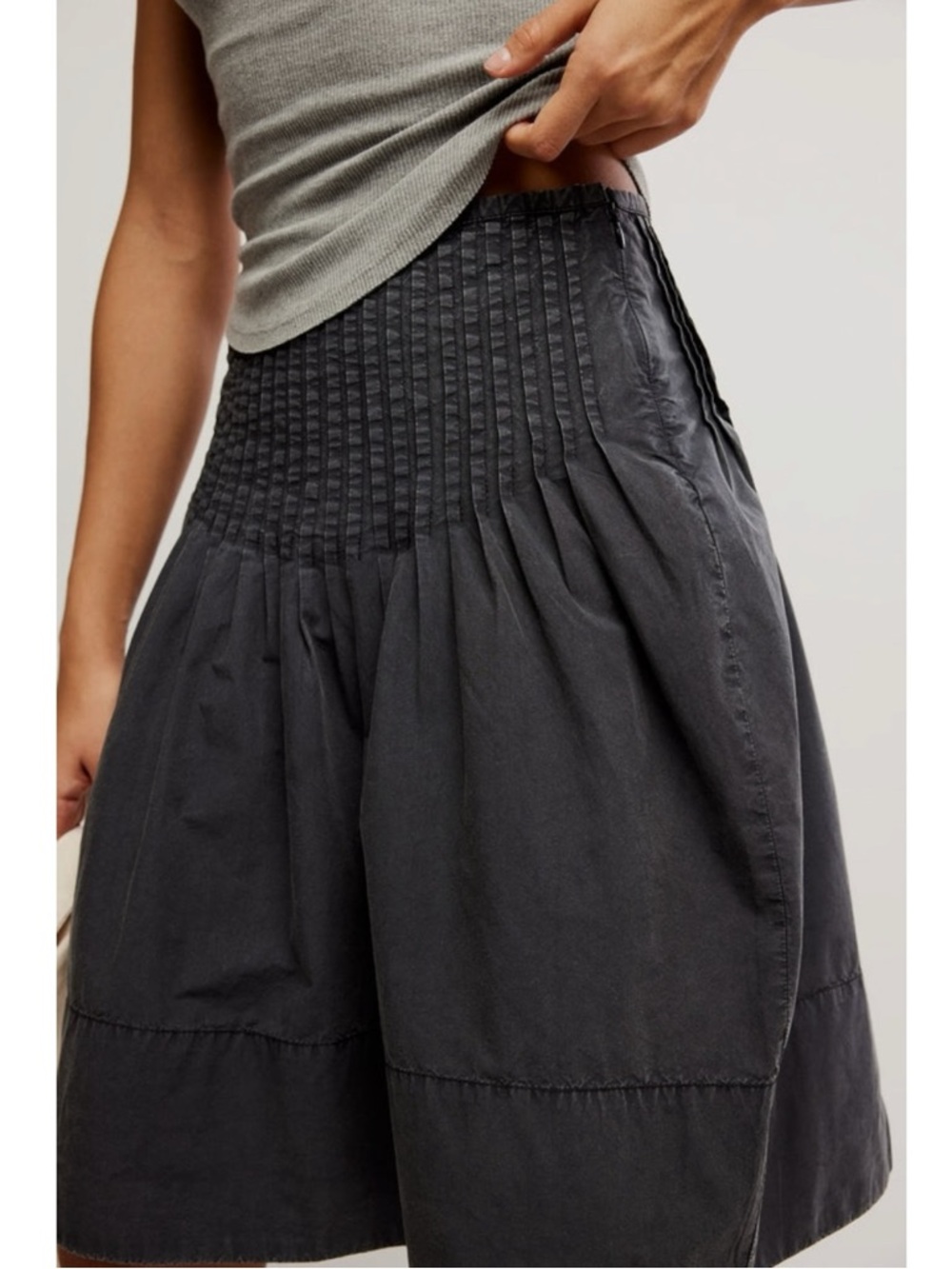 Free People Dainty Bohemian Peyton Pintuck Midi Skirt Washed Black Size 14 - Picture 6 of 16